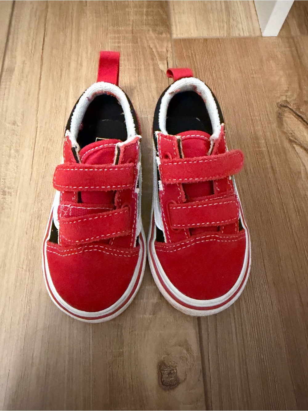 Kids Vans Red Velcro Casual Sneakers